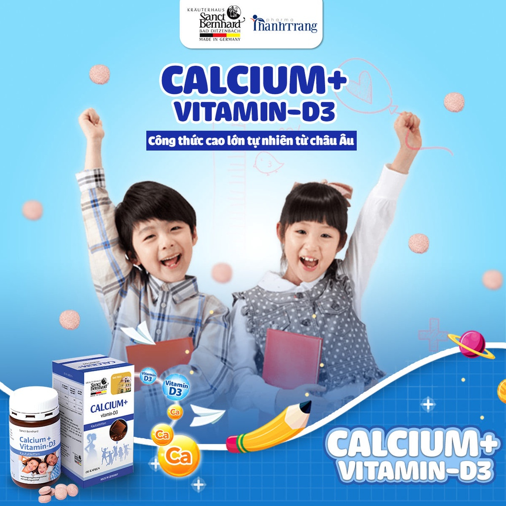 ( Giảm 5% ) Combo "Phát Triển Chiều Cao Cho Bé" - Vitamin D3+K2 và Canxi kẹo - Bổ sung canxi giúp bé cao lớn mỗi ngày