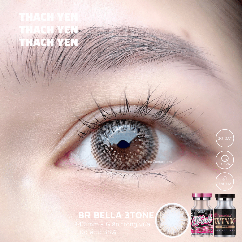 Lens Mắt Bella 3tone Nâu Tự Nhiên Giãn Vừa 0 - 10 độ kính áp tròng