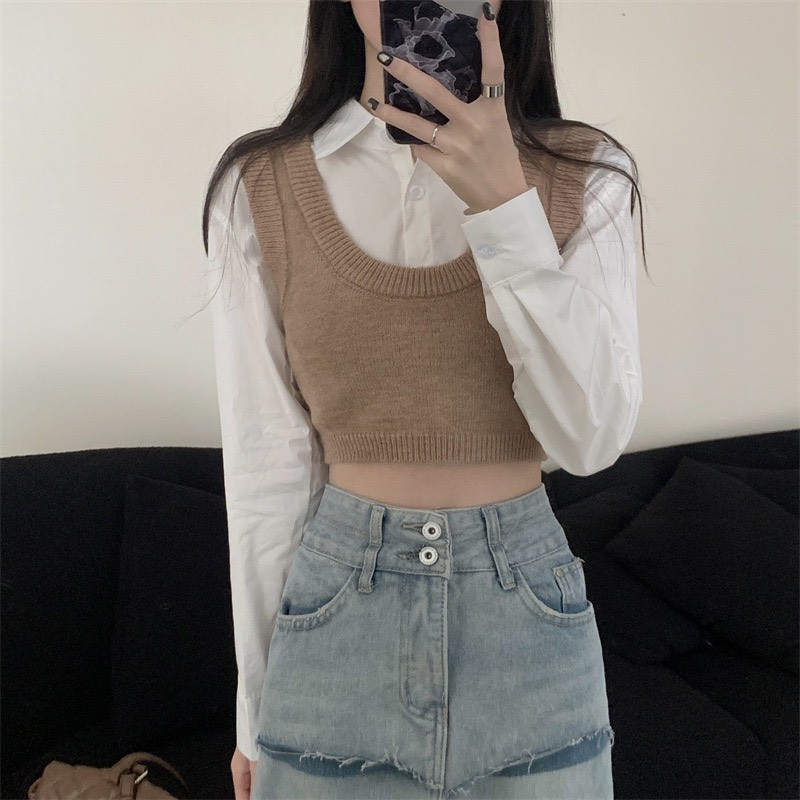 Set áo len gile + sơ mi Glandie kiểu dáng năng động, trẻ trung