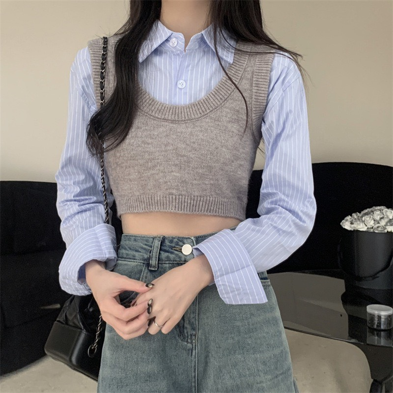 Set áo len gile + sơ mi Glandie kiểu dáng năng động, trẻ trung