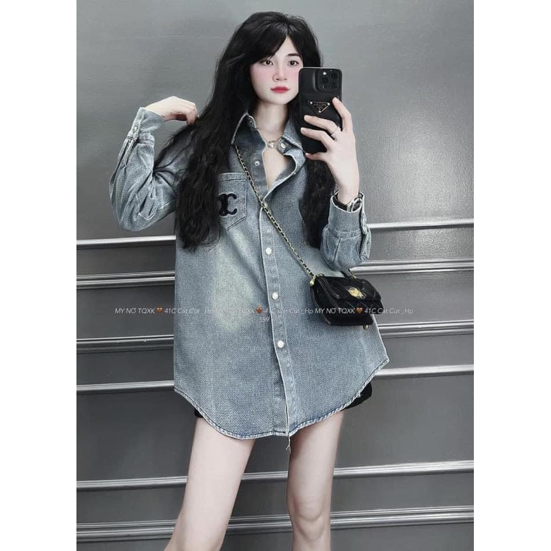 Sơ mi jeans thêu X