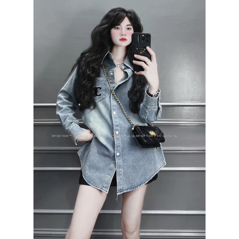 Sơ mi jeans thêu X