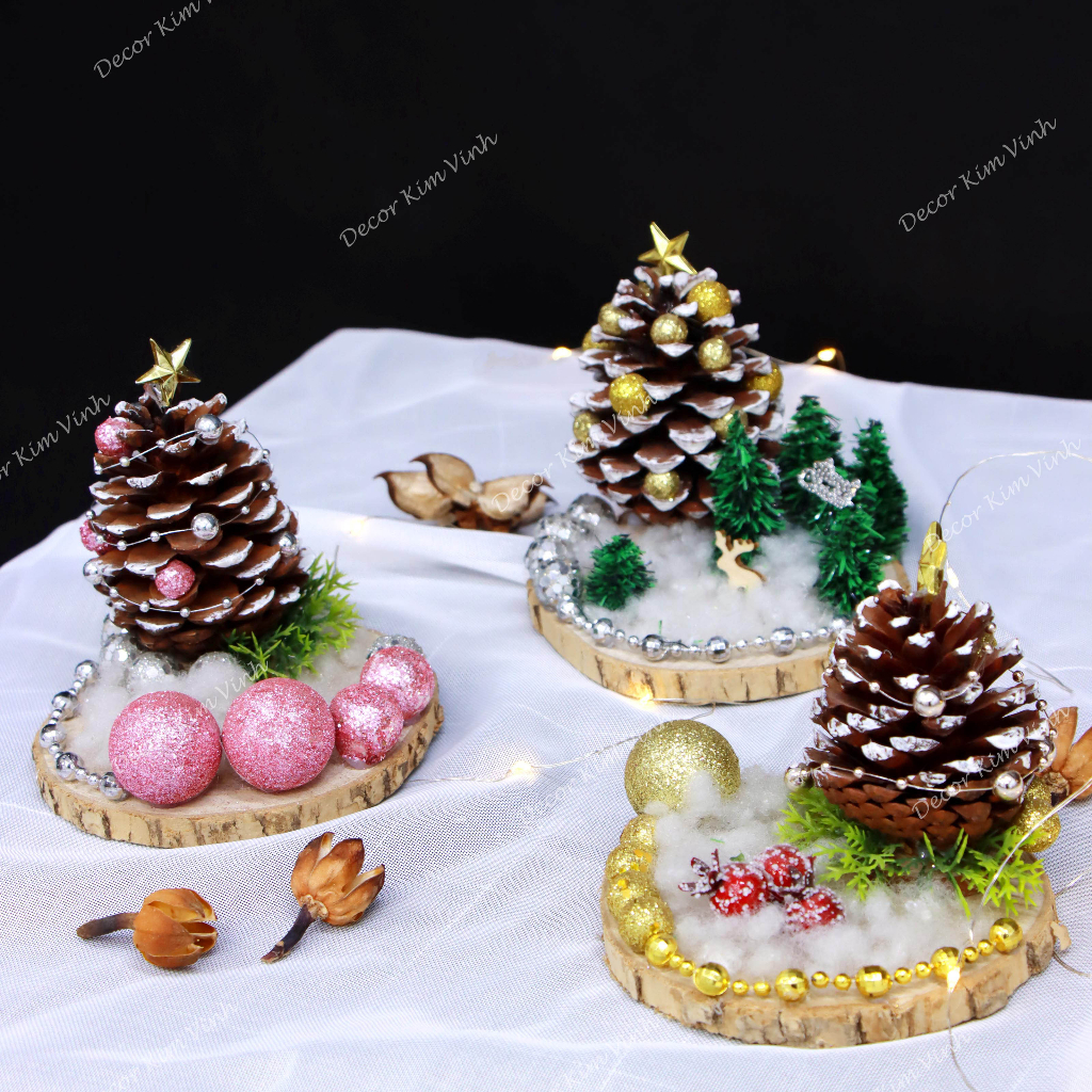 Quả Thông Đế Gỗ QT07 Để Bàn Trang Trí Giáng Sinh