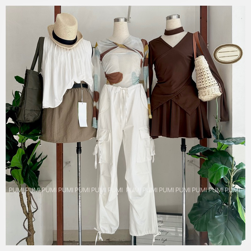 Quần suông túi hộp kaki lưng rút dây túi nắp tròn 2 bên ống rút dây phối dây ngay túi 5 màu freesize Pumi 14447