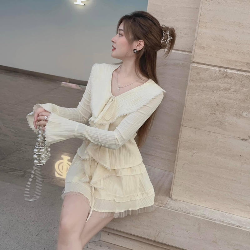 SET ÁO BÈO TƠ KÈM CHÂN VÁY BENY SIÊU XINH PHONG CÁCH TIỂU THƯ CÓ DÂY BUỘC