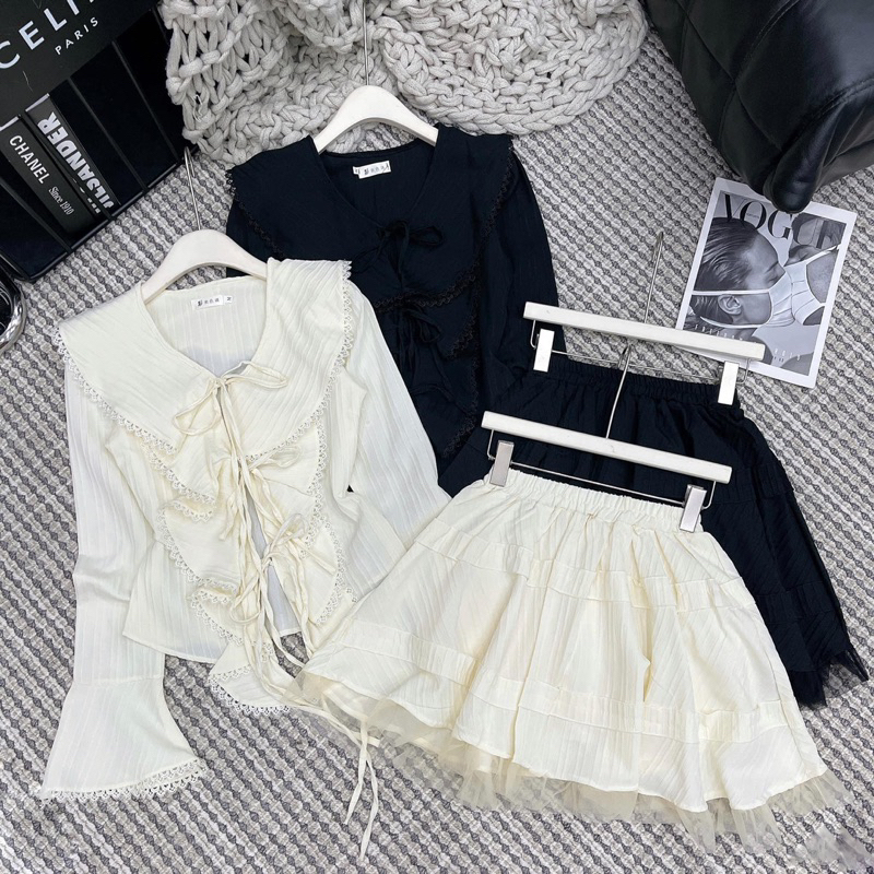 SET ÁO BÈO TƠ KÈM CHÂN VÁY BENY SIÊU XINH PHONG CÁCH TIỂU THƯ CÓ DÂY BUỘC