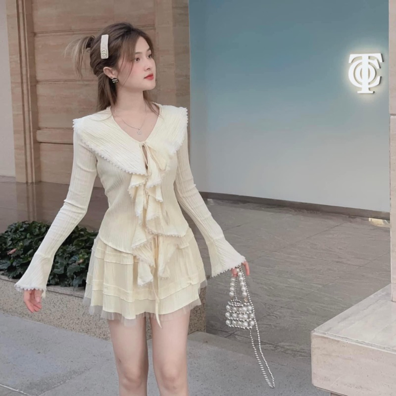 SET ÁO BÈO TƠ KÈM CHÂN VÁY BENY SIÊU XINH PHONG CÁCH TIỂU THƯ CÓ DÂY BUỘC