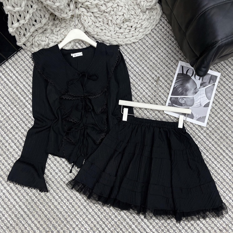 SET ÁO BÈO TƠ KÈM CHÂN VÁY BENY SIÊU XINH PHONG CÁCH TIỂU THƯ CÓ DÂY BUỘC