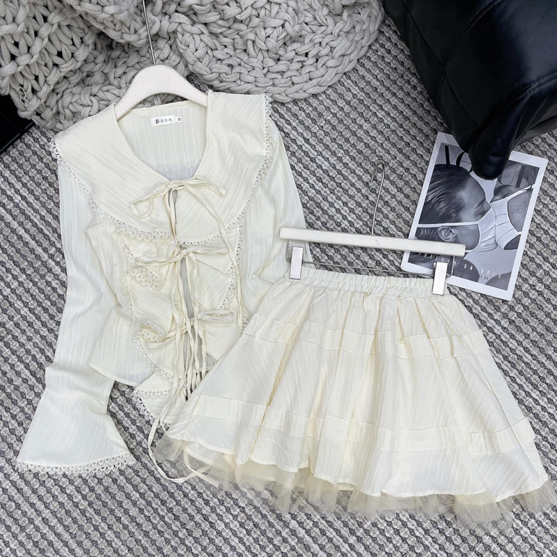 SET ÁO BÈO TƠ KÈM CHÂN VÁY BENY SIÊU XINH PHONG CÁCH TIỂU THƯ CÓ DÂY BUỘC