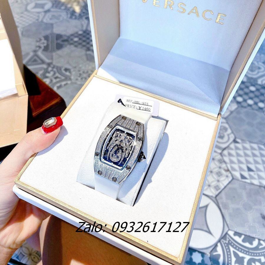 Đồng Hồ Nữ Huboler By Hanboro Dây Silicone Trắng Silver, Hoạ Tiết Nhện Đính Đá Authentic 31.5 x 42mm