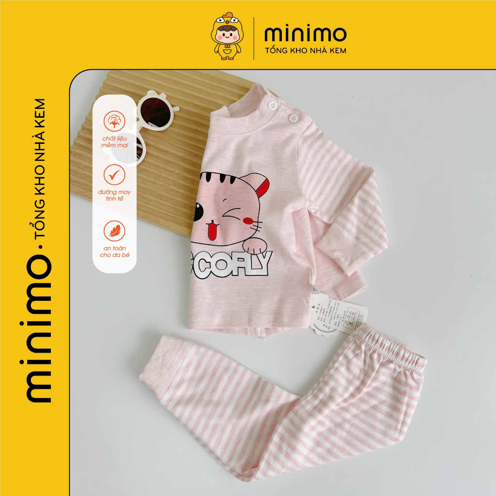 Bộ quần áo trẻ em thu đông, chất cotton len Quảng châu cc, Bộ dài tay thu đông cho bé Minimo Store