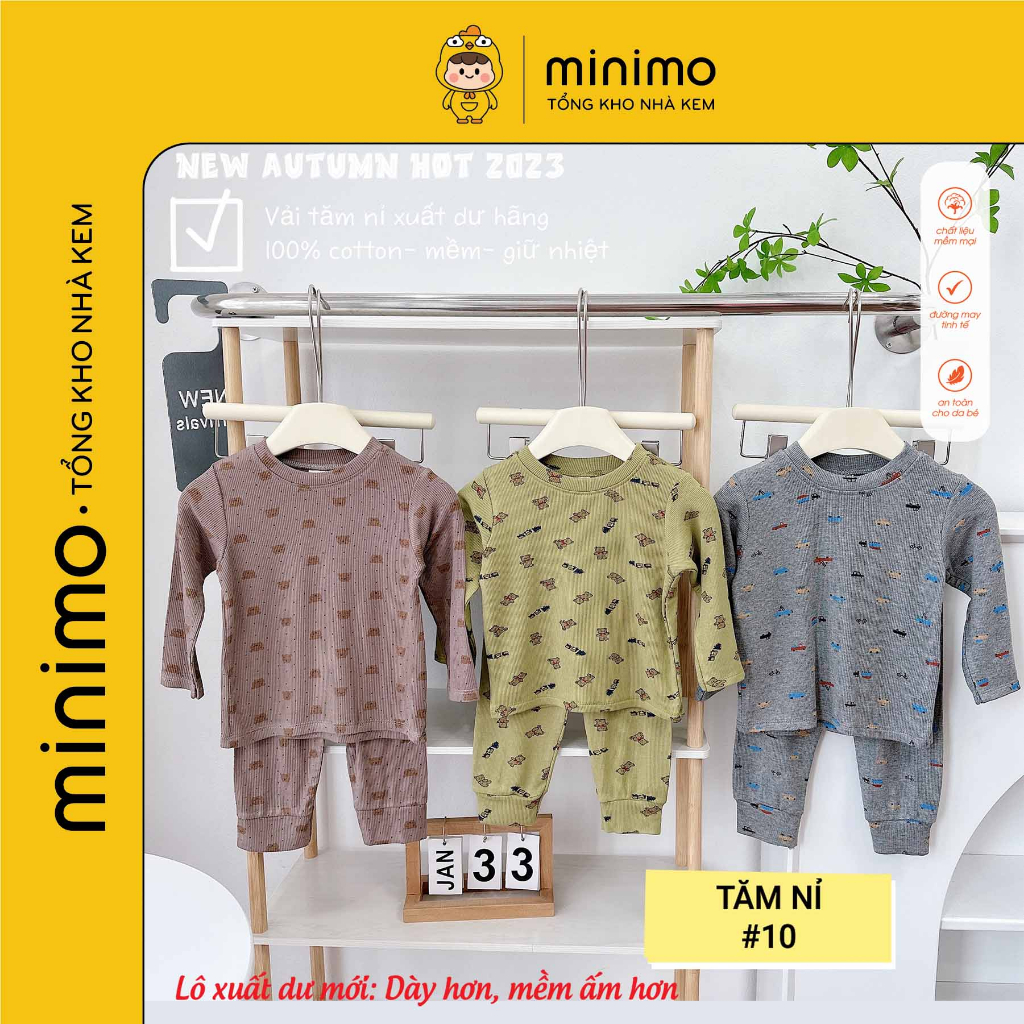 Set 3 Bộ quần áo dài tay cho bé trai,  chất tăm nỉ, Đồ bộ thu đông bé trai nhà Minimo store 010