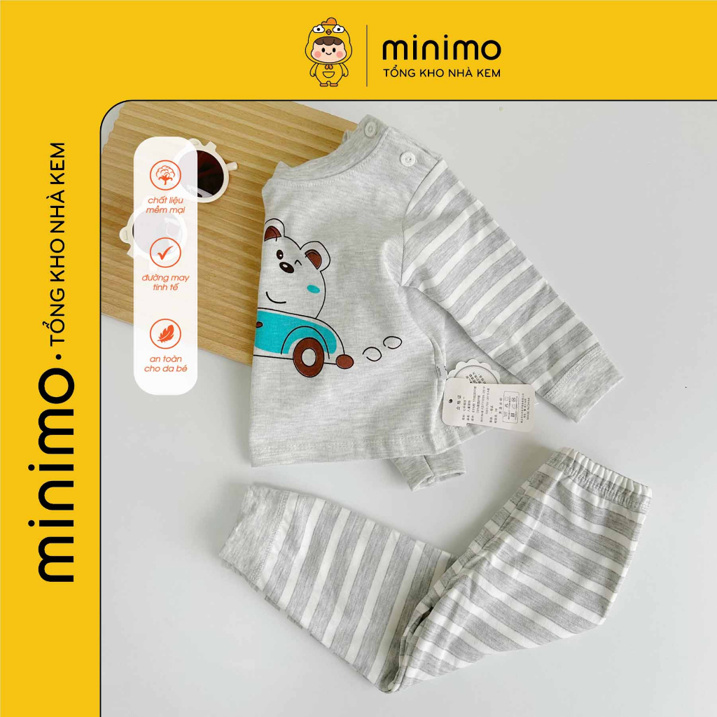 Bộ quần áo trẻ em thu đông, chất cotton len Quảng châu cc, Bộ dài tay thu đông cho bé Minimo Store