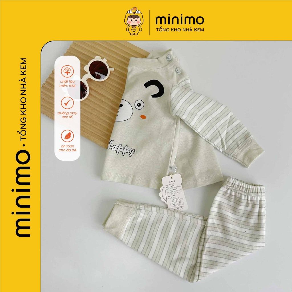 Bộ quần áo trẻ em thu đông, chất cotton len Quảng châu cc, Bộ dài tay thu đông cho bé Minimo Store