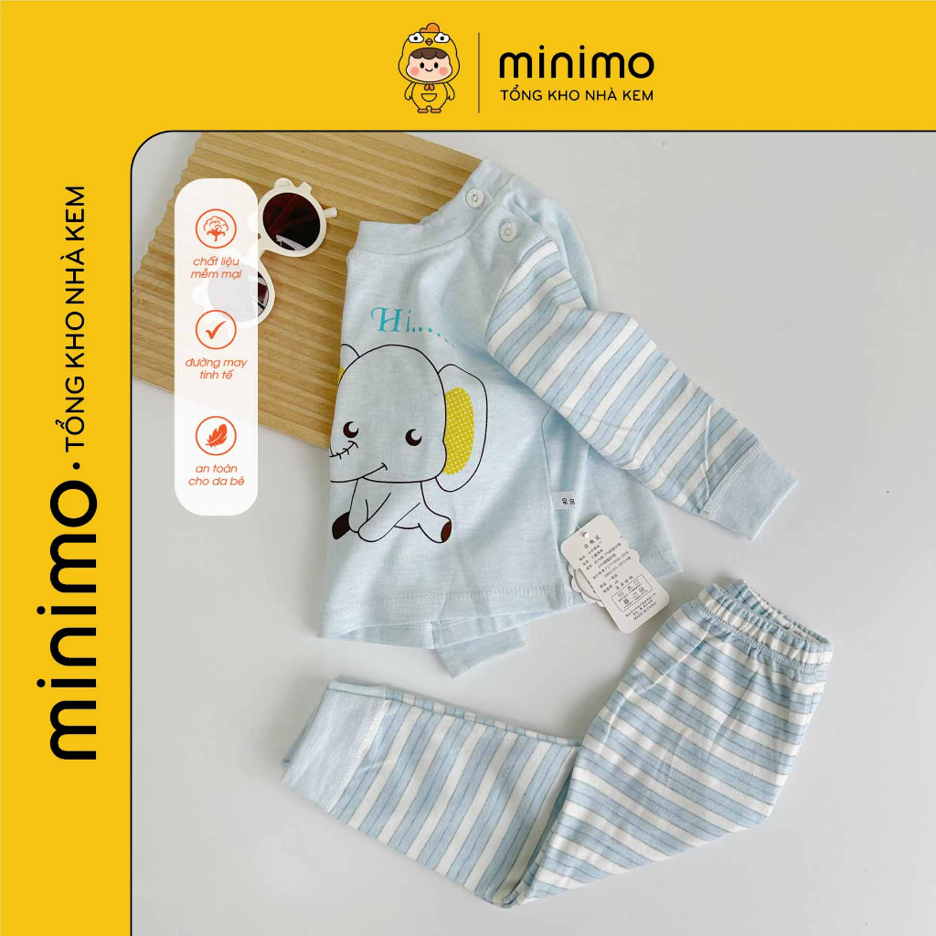 Bộ quần áo trẻ em thu đông, chất cotton len Quảng châu cc, Bộ dài tay thu đông cho bé Minimo Store