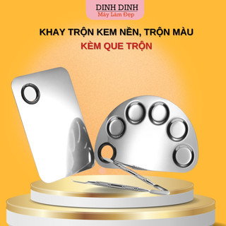 Khay Trộn Kem Nền, trộn màu, khay pha kem nền Thép không gỉ cao cấp Kèm que trộn nền- Dinh Dinh
