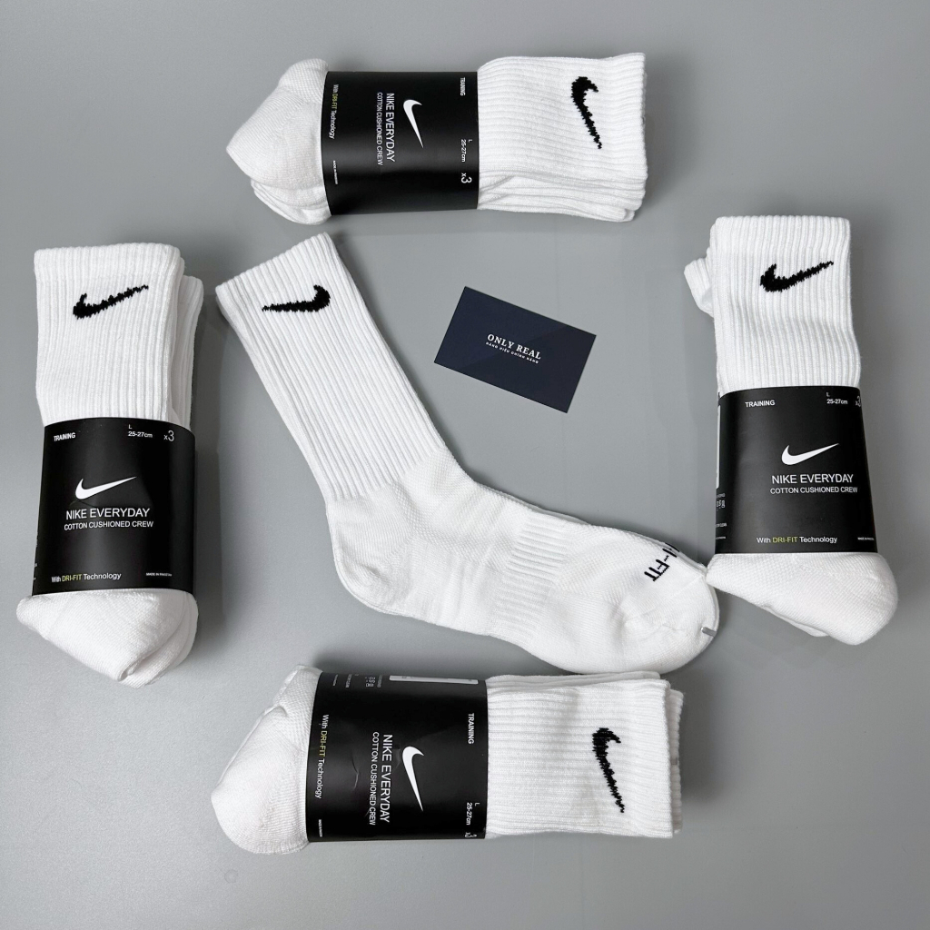 Tất vớ Nike chính hãng công nghệ Drifit màu trắng dáng thể thao nam nữ Unisex dày êm thoáng khí - Only Real Sneakers