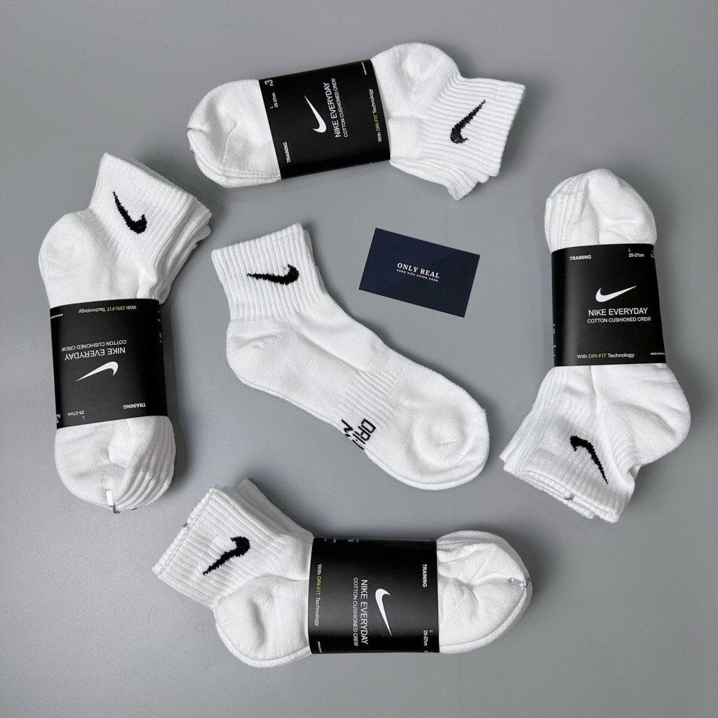 Tất vớ Nike chính hãng công nghệ Drifit màu trắng dáng thể thao nam nữ Unisex dày êm thoáng khí - Only Real Sneakers