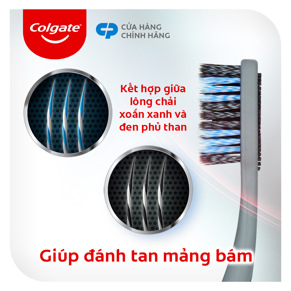 Bộ 2 Bàn chải Colgate 360 độ than hoạt tính & lông chải xoắn kép làm sạch mảng bám hiệu quả