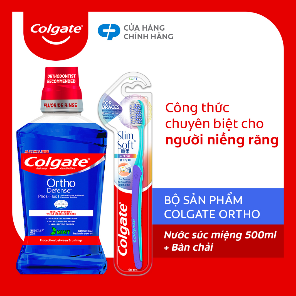 Combo Bàn chải đánh răng Ortho và Nước súc miệng Ortho 500ml dành cho người niềng răng