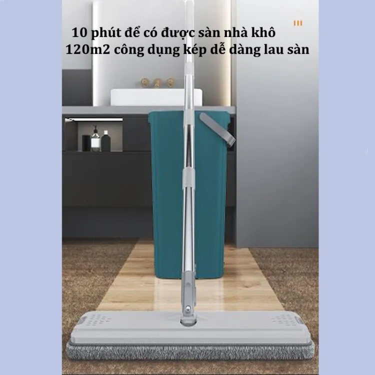 Cây Lau Nhà Tự Vắt Thông Minh Gồm 1 Thùng 2 Chổi Lau 8 Bông Lau, Bộ Lau Nhà 360 Độ Cao Cấp Tiện Lợi
