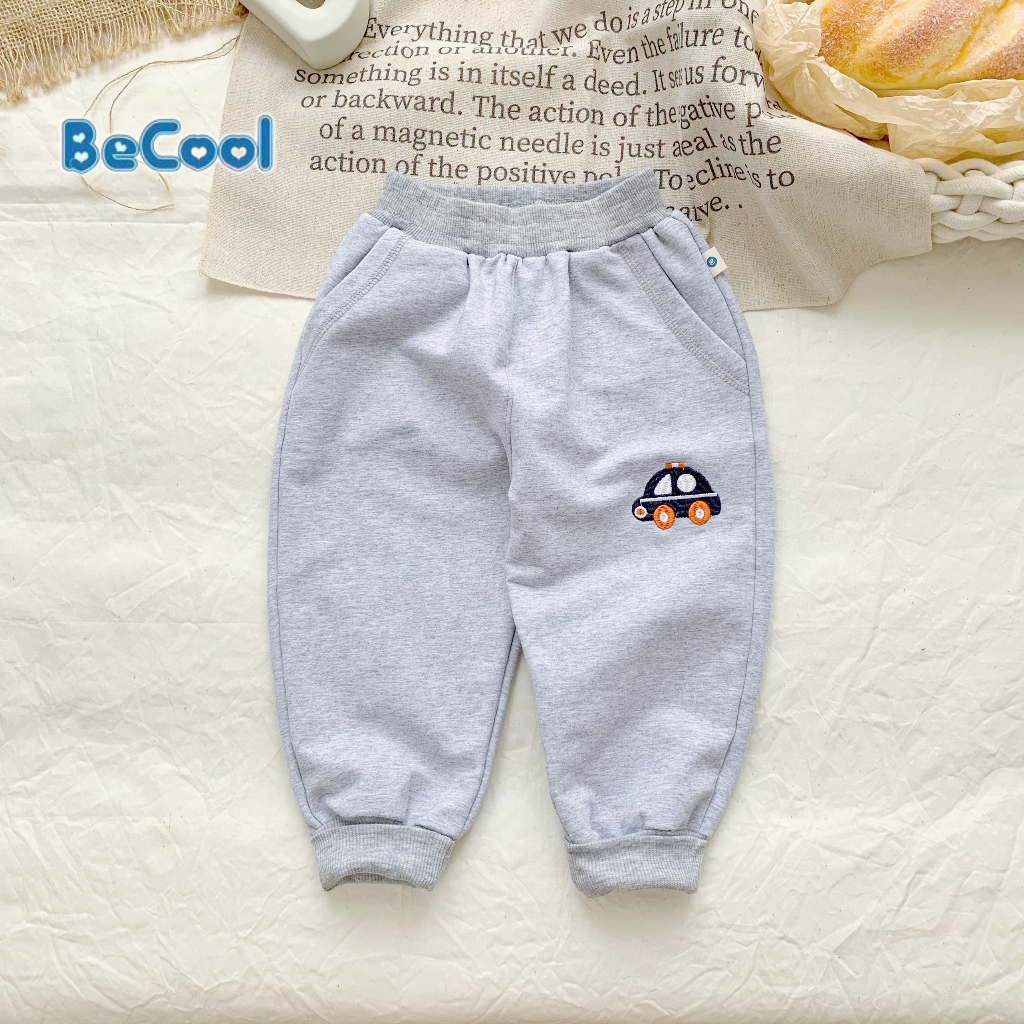 Quần Dài Bé Trai, Quần Nỉ Da Cá Thêu Ô Tô Cho Bé 10-28kg MINKY BABY