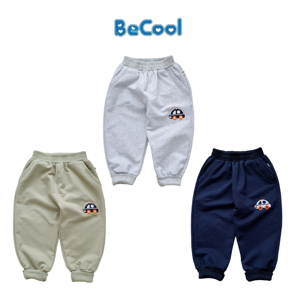 Quần Dài Bé Trai, Quần Nỉ Da Cá Thêu Ô Tô Cho Bé 10-28kg MINKY BABY