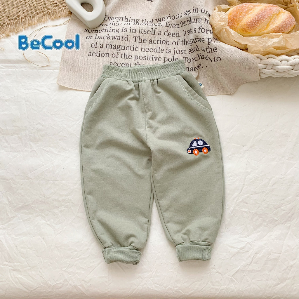 Quần Dài Bé Trai, Quần Nỉ Da Cá Thêu Ô Tô Cho Bé 10-28kg MINKY BABY