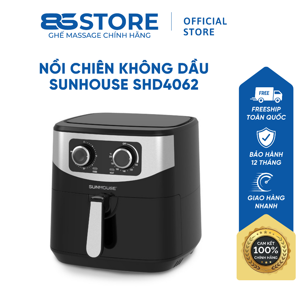 Nồi Chiên Không Dầu Sunhouse SHD4062 6L Dung Tích Lớn Chế Biến Món Ngon Đa Dạng Chiên Nướng Chín Đều An Toàn Sức Khỏe