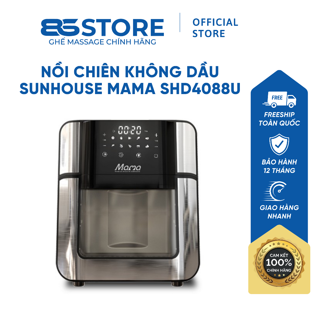 Nồi Chiên Không Dầu Sunhouse Mama SHD4088 15L Tiện Lợi Hạn Chế Dầu Mỡ Điều Khiển Cảm Ứng Cửa Kính Trong Suốt Cao Cấp