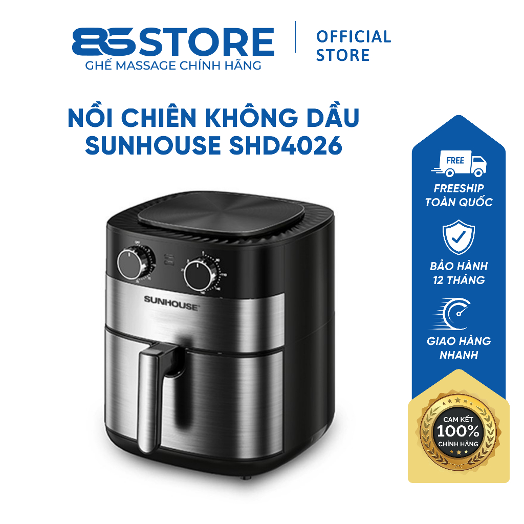 Nồi Chiên Không Dầu Sunhouse SHD4026 6L Giảm Dầu Mỡ An Toàn Sức Khỏe Nấu Ăn Chiên Nướng Dễ Dàng Thơm Ngon