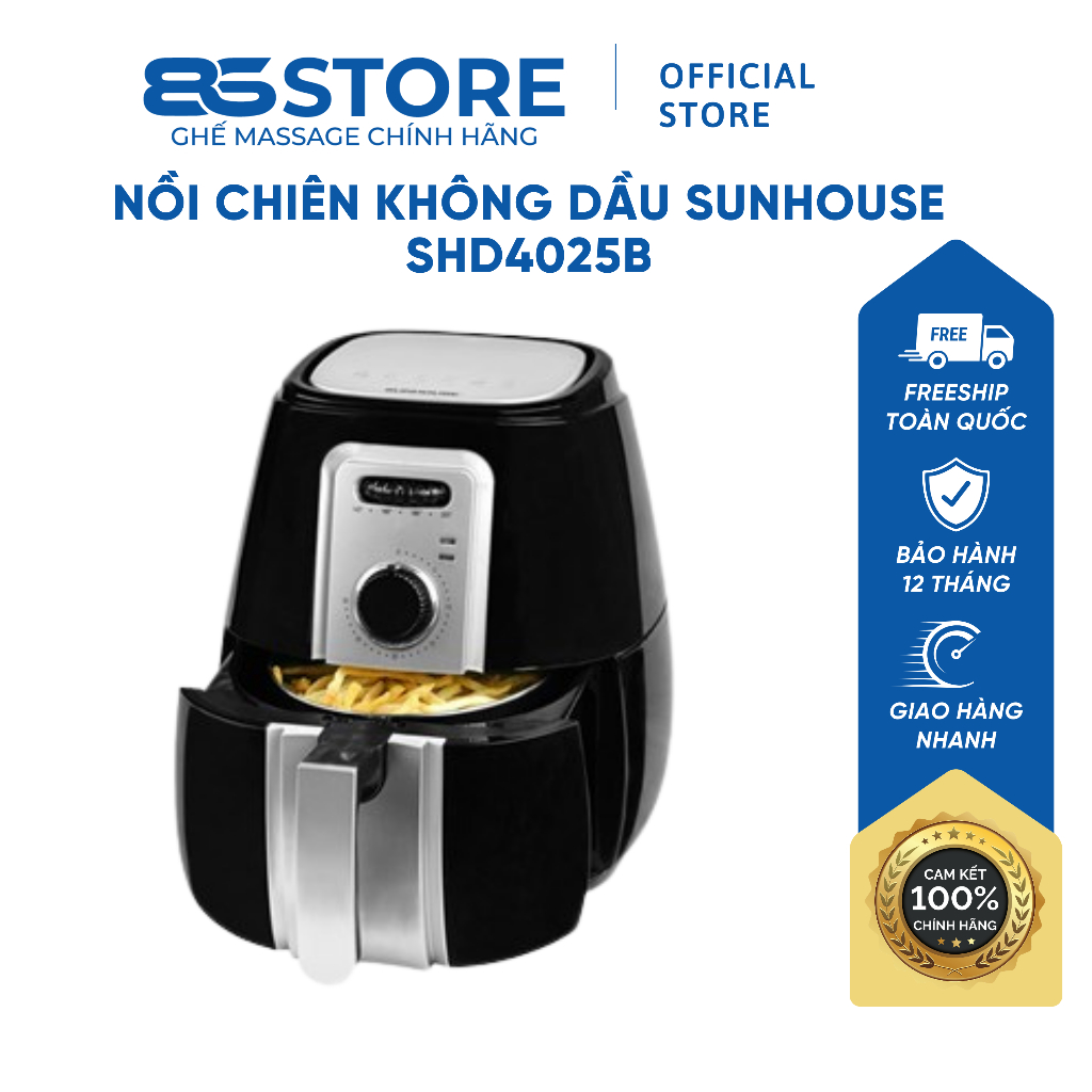 Nồi Chiên Không Dầu Sunhouse SHD4025B 3L Chiên Nướng Rán Nhanh Chóng Tiết Kiệm Thời Gian Chất Lượng Bền Tốt
