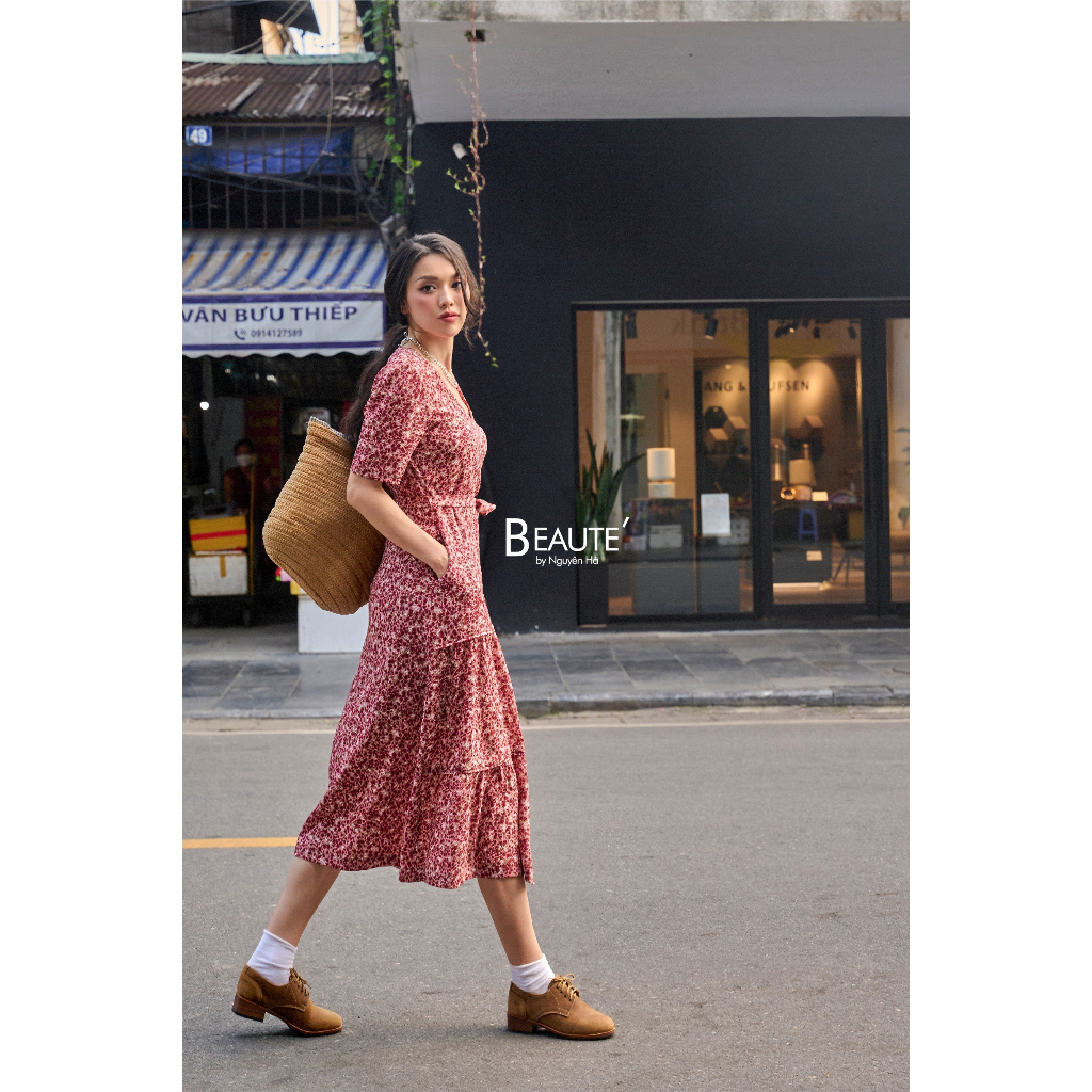 Váy thiết kế cao cấp Paris cổ điển chiffon tăm by Nguyên Hà