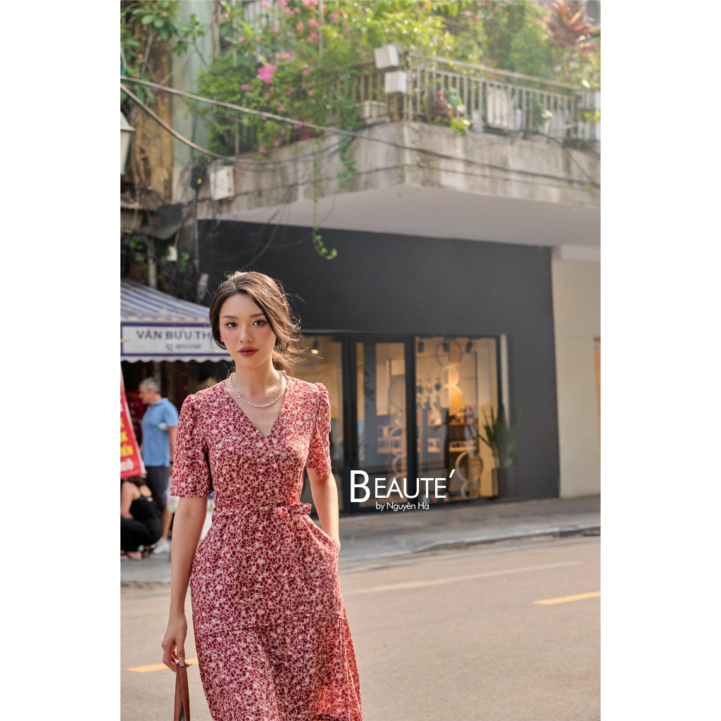 Váy thiết kế cao cấp Paris cổ điển chiffon tăm by Nguyên Hà