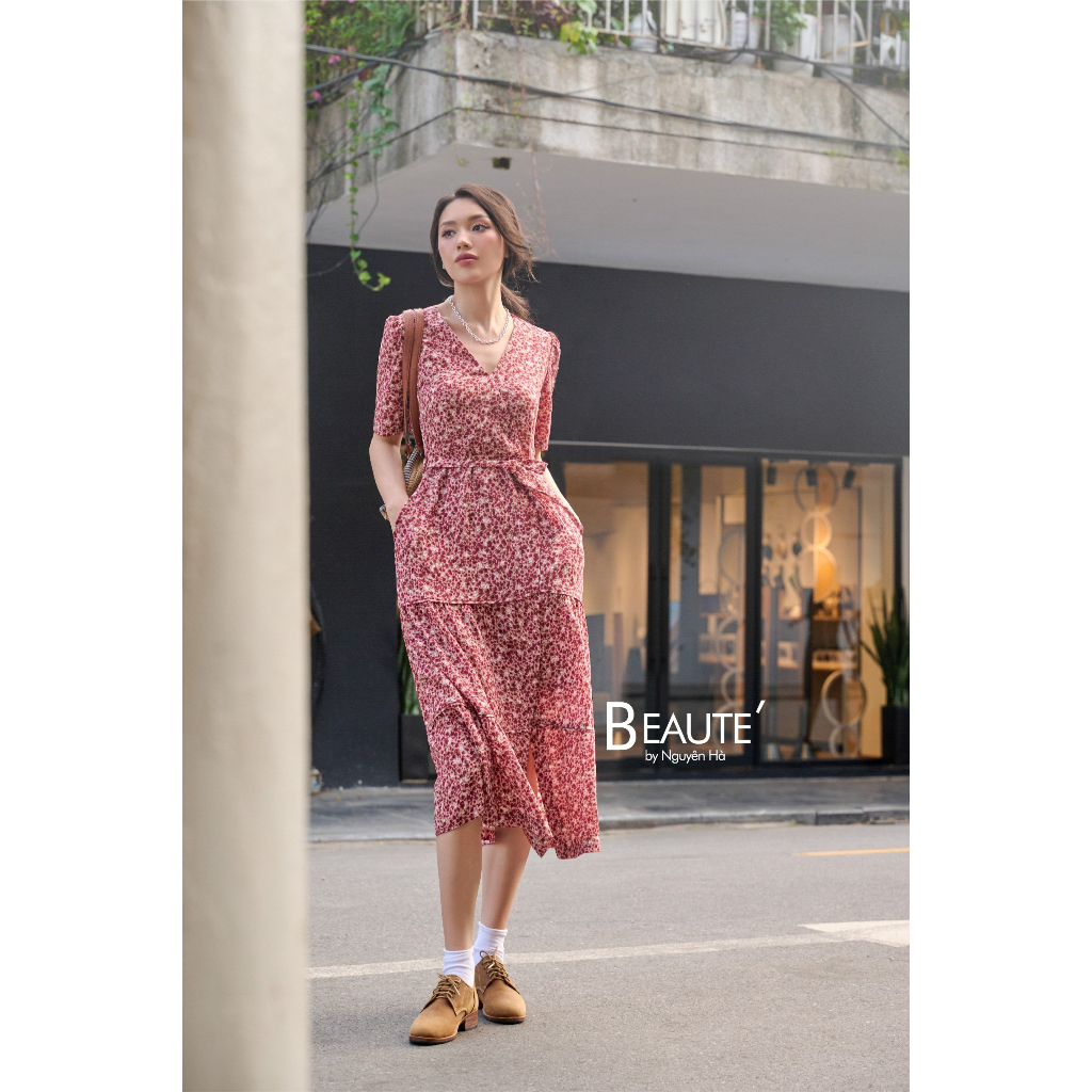 Váy thiết kế cao cấp Paris cổ điển chiffon tăm by Nguyên Hà