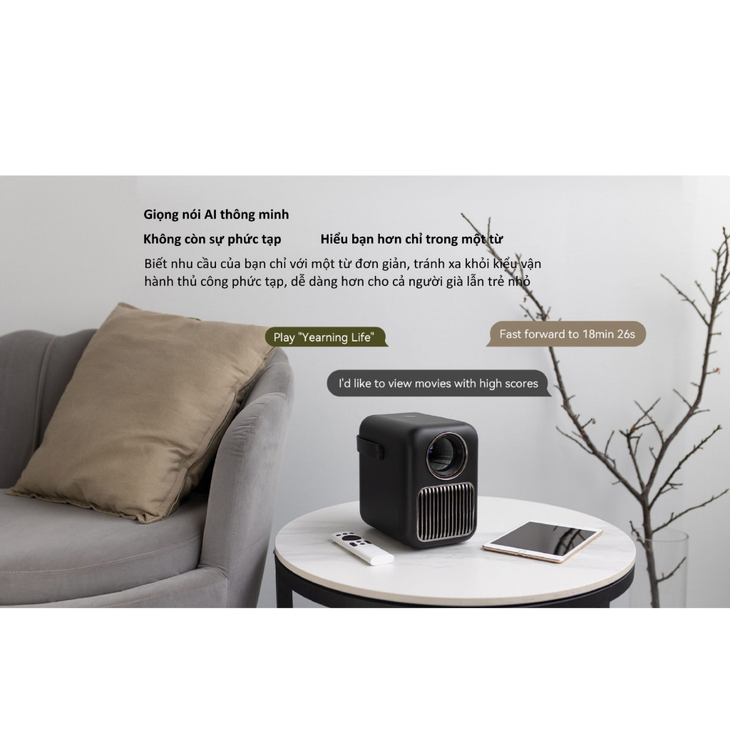 Máy Chiếu Mini Wanbo T6R Full HD 1080p, Android TV 9.0, Điều Khiển Giọng Nói - Hàng Chính Hãng - Bảo Hành 12 Tháng