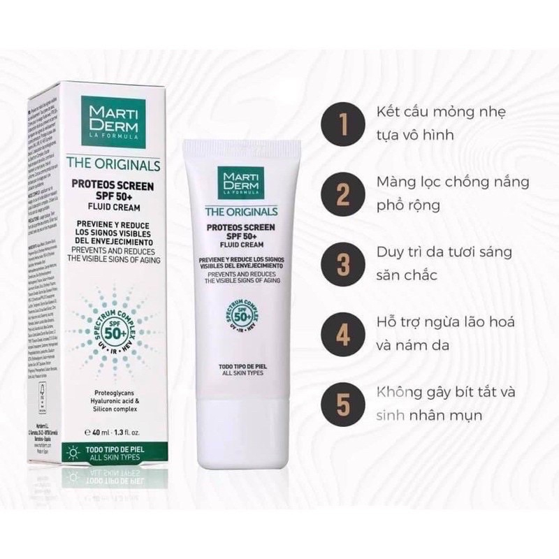 Kem chống nắng MartiDerm the Originals Proteos Screen SPF50+ cho da dầu, mụn, nám và tăng sắc tố 40ml