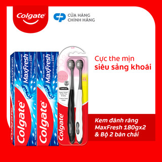 Bộ 2 Kem đánh răng Colgate Maxfresh 180g và 2 Bàn chải Colgate Cushion Clean tạo bọt siêu mịn