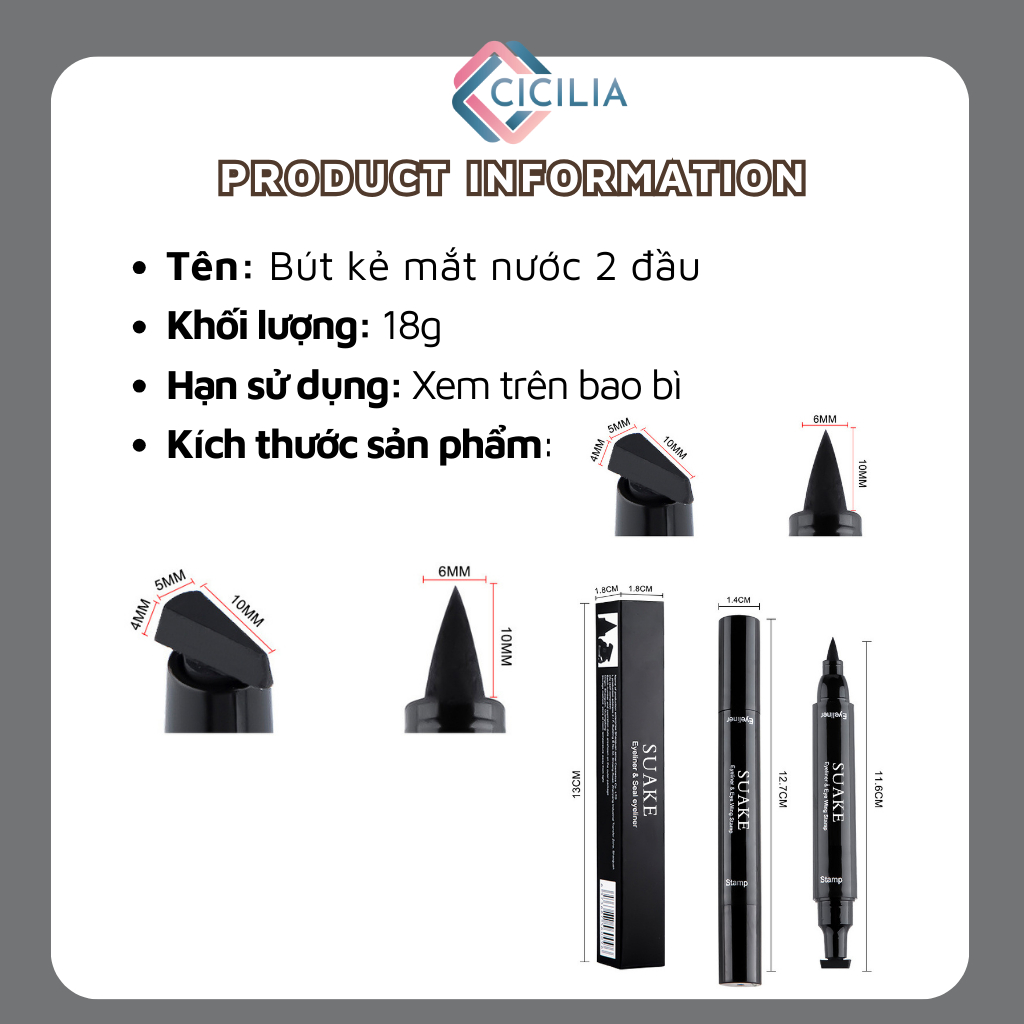 Bút Kẻ Mắt 2 Đầu Không Thấm Nước CICILIA Lâu Trôi Không Lem CI-071