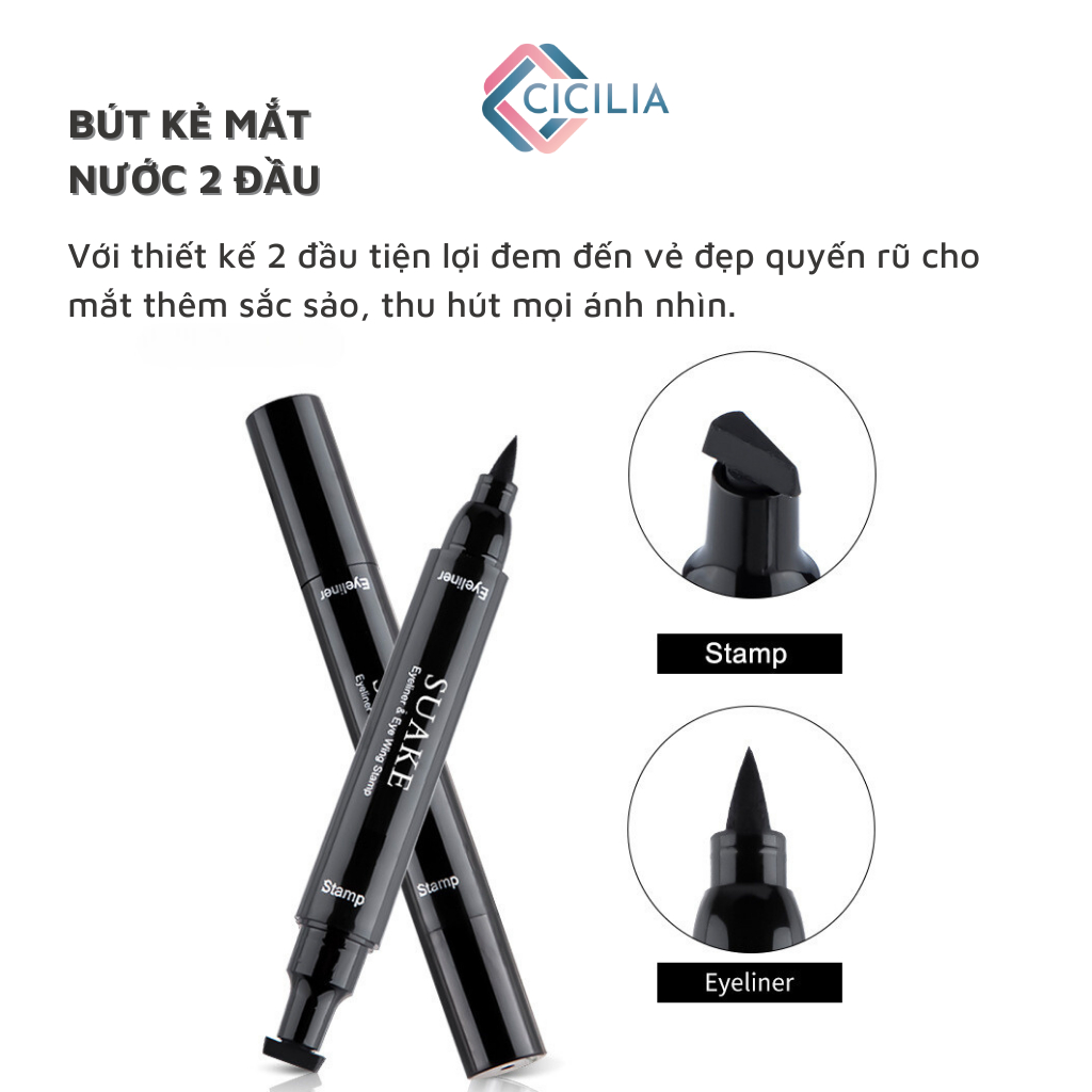 Bút Kẻ Mắt 2 Đầu Không Thấm Nước CICILIA Lâu Trôi Không Lem CI-071