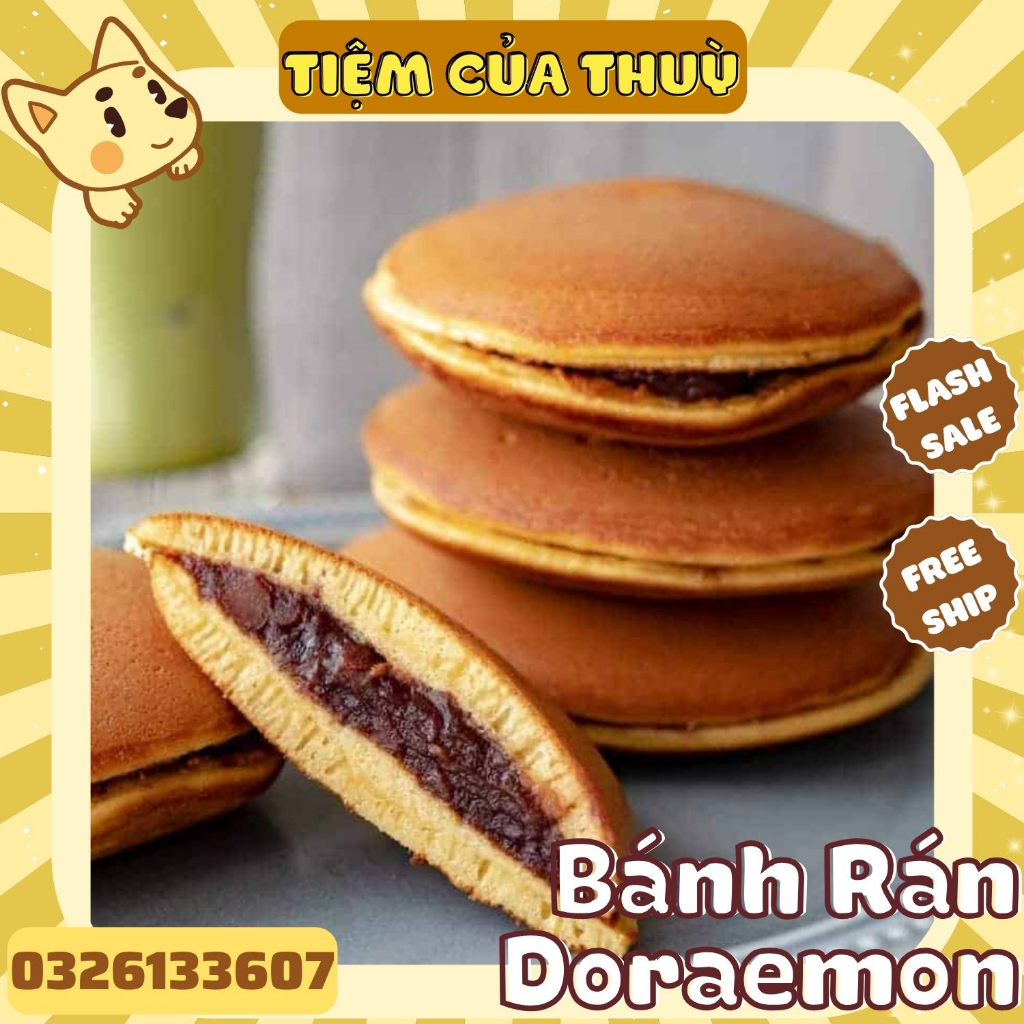 500G Bánh Rán Doraemon Kẹp Nhân 3 Vị Đậu Đỏ - Khoai Môn - Táo Đỏ, Bánh Pancake Tiện Lợi, Tiệm ăn vặt Thuỳ Bùi