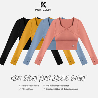 Áo Thun Thể Thao Croptop Nữ Dài Tay KSM Tập Gym Yoga Có Mút Ngực Chống Sốc Phom Ôm Vải Mềm Thoáng Khí AN502