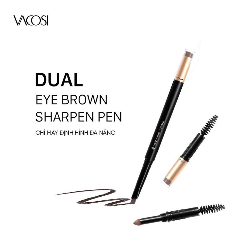 Chì Kẻ Mày Định Hình Đa Năng Vacosi Natural Studio Dual EyeBrow Shape Pen