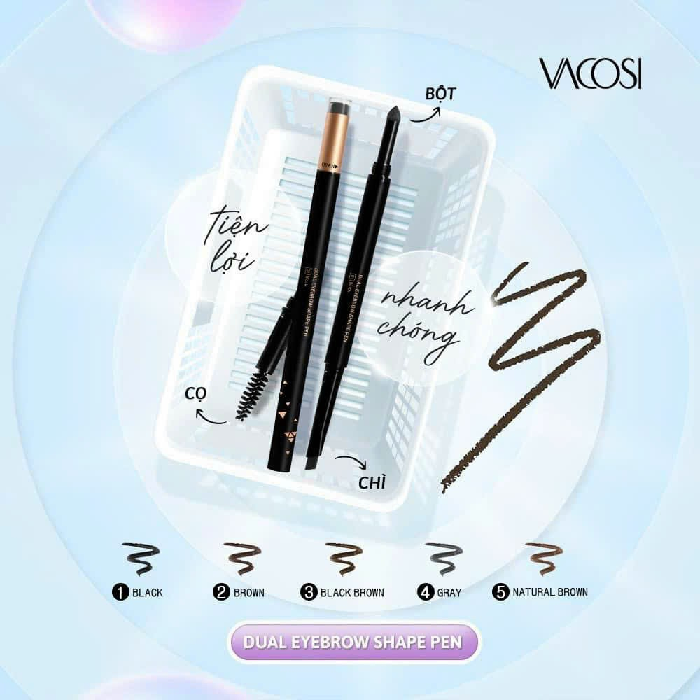Chì Kẻ Mày Định Hình Đa Năng Vacosi Natural Studio Dual EyeBrow Shape Pen