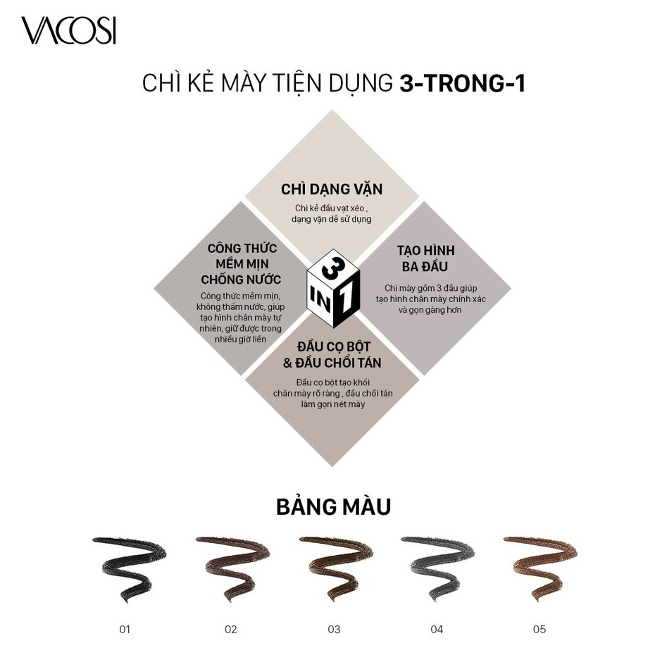 Chì Kẻ Mày Định Hình Đa Năng Vacosi Natural Studio Dual EyeBrow Shape Pen