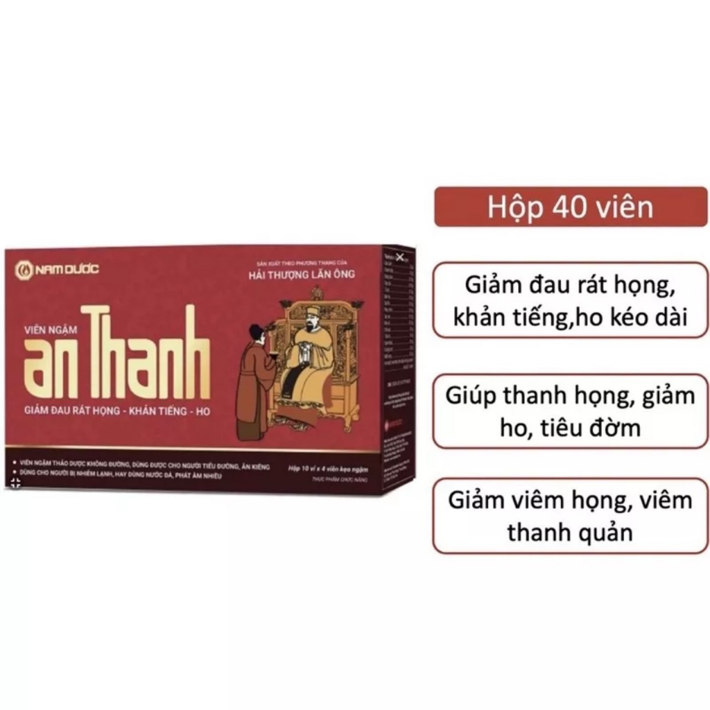 VIÊN NGẬM AN THANH - HỖ TRỢ GIẢM ĐAU RÁT HỌNG,HO,KHÀN TIẾNG