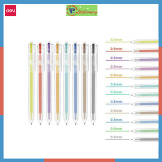 Bút bi nước mực gel bấm nhiều màu 0.5mm Deli xinh xắn nhanh khô viết đều trơn tru lâu hết mực EG118