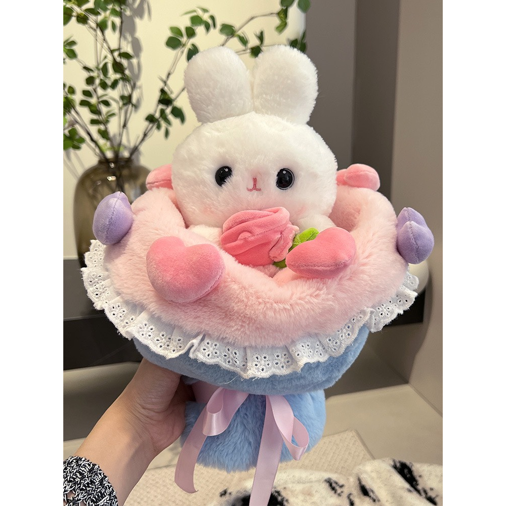 Bó Hoa Gấu Bông Thỏ Trắng 2 Trạng Thái  Dễ Thương Làm Quà Tặng