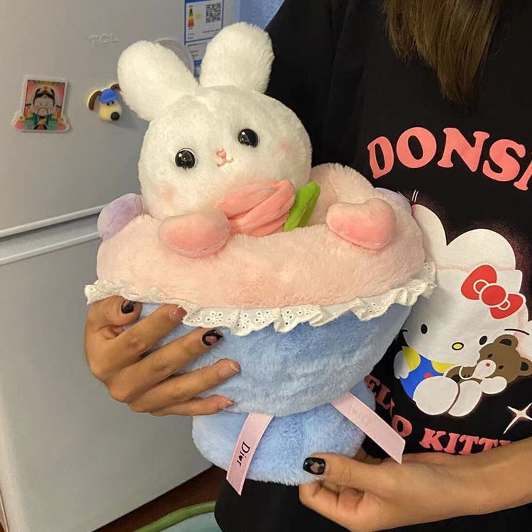 Bó Hoa Gấu Bông Thỏ Trắng 2 Trạng Thái  Dễ Thương Làm Quà Tặng