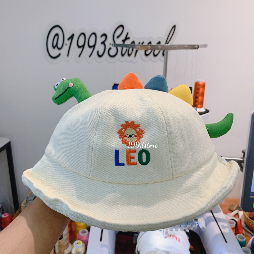 Nón tai bèo khủng long cute thêu tên bé theo yêu cầu xinh xắn đáng yêu